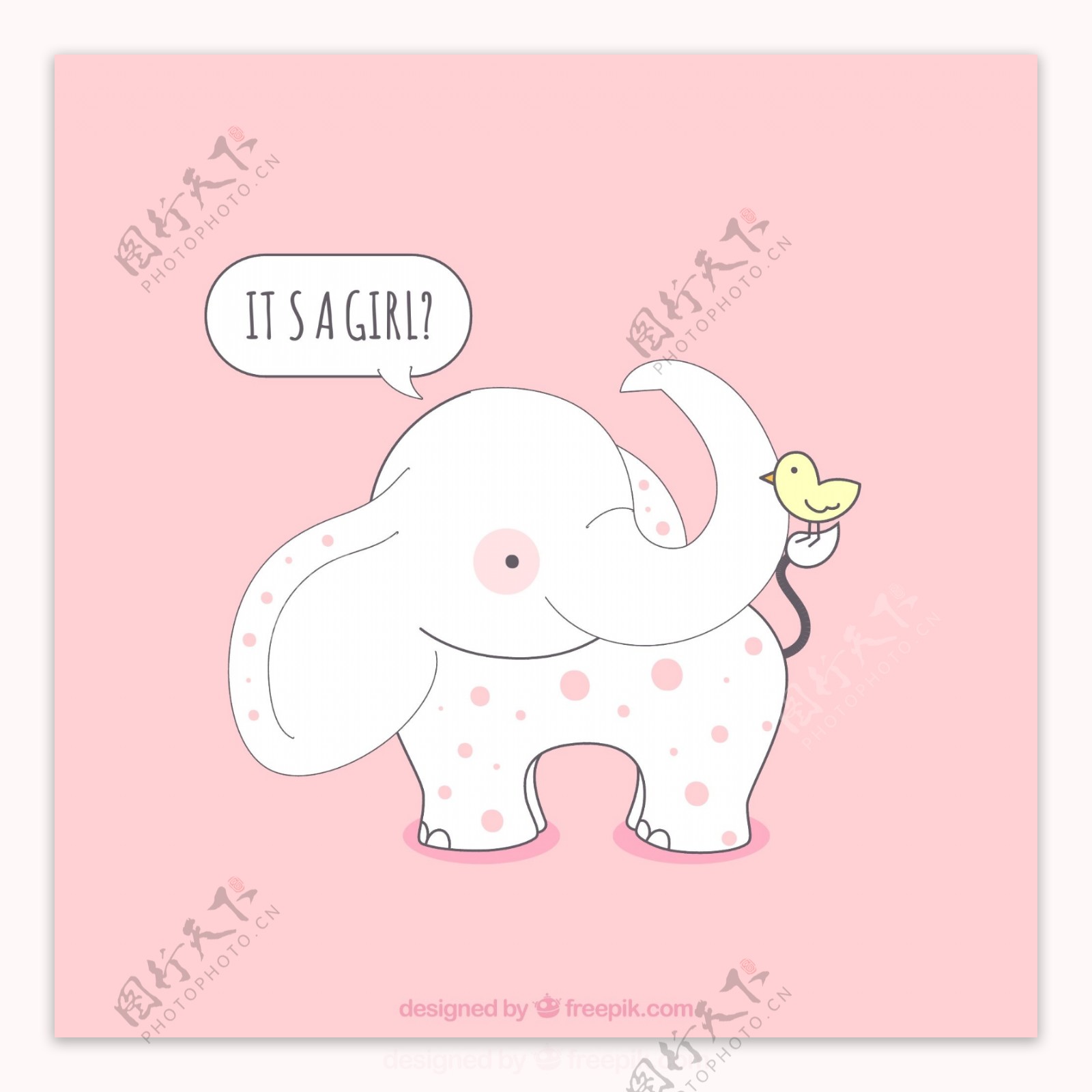 卡通大象迎婴卡片