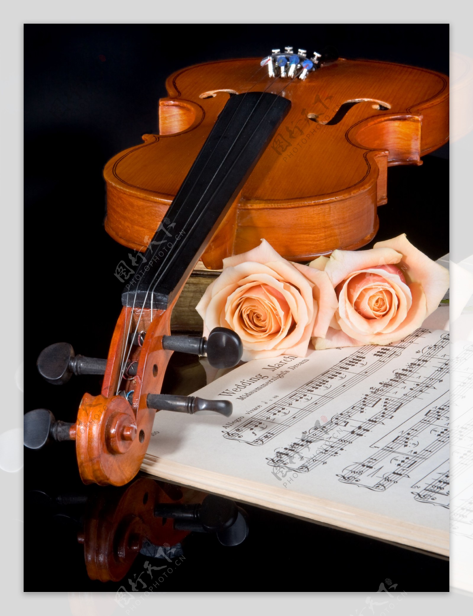 小提琴与乐谱图片