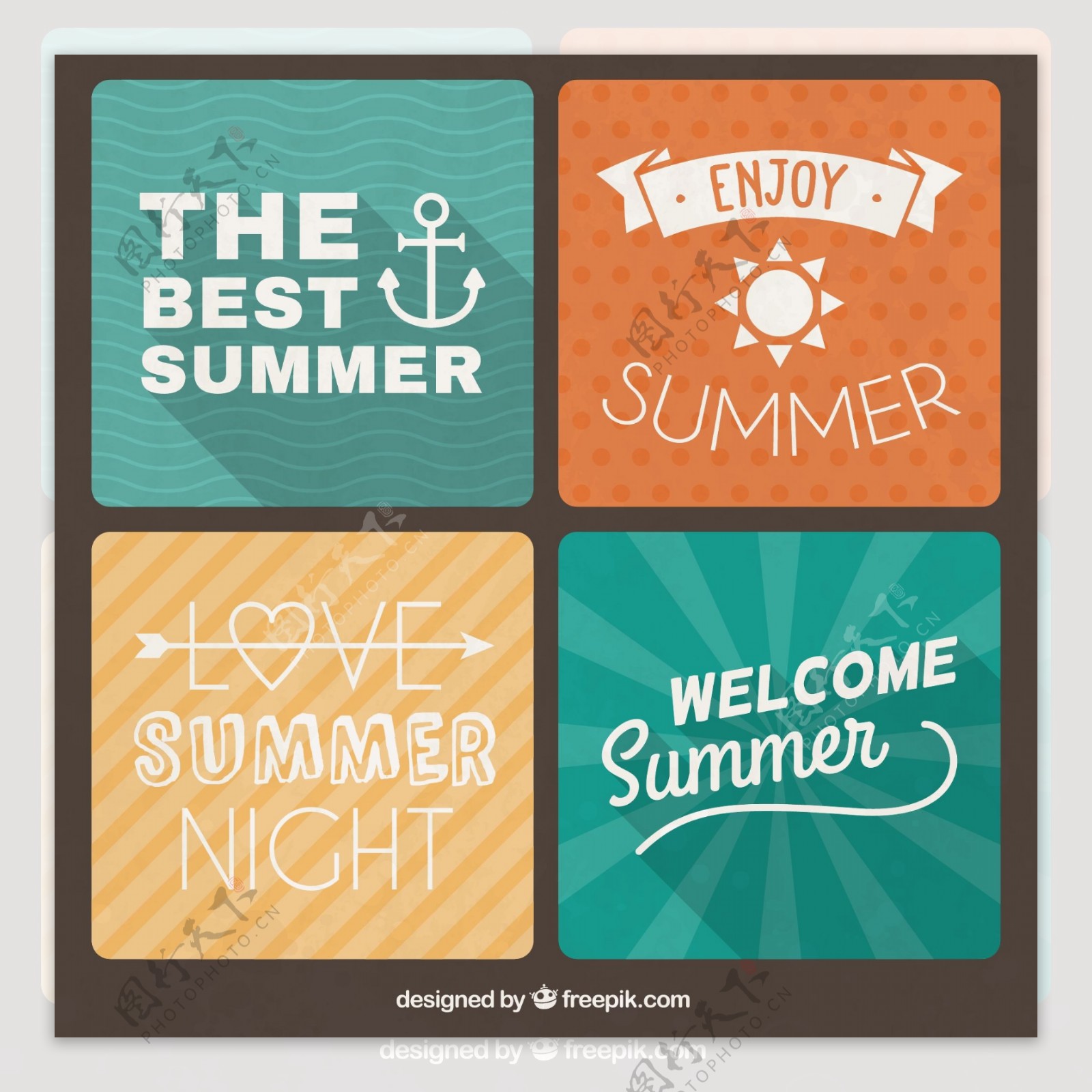 4款彩色夏日度假海报字体矢量图