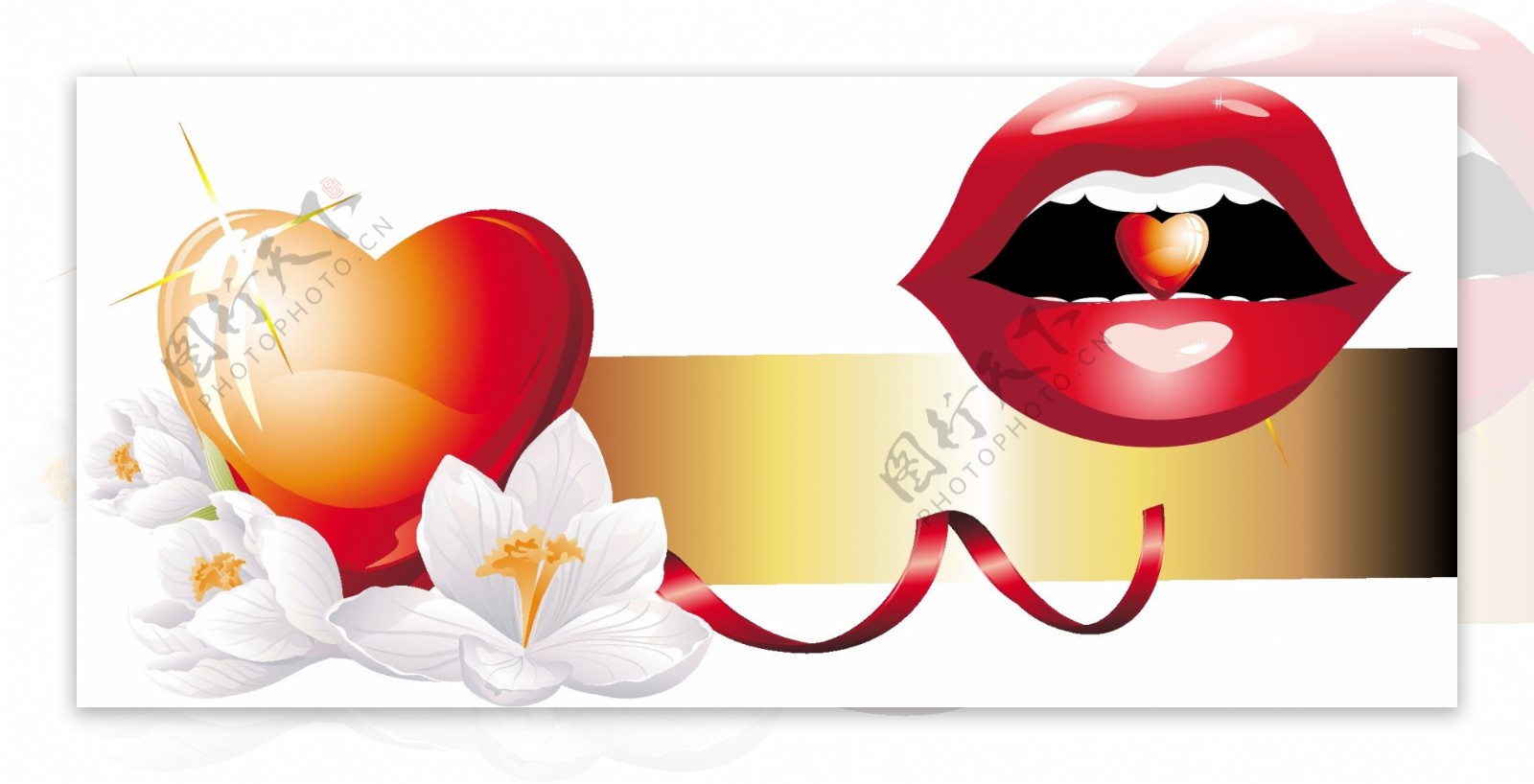 浪漫红色心形花朵嘴唇元素