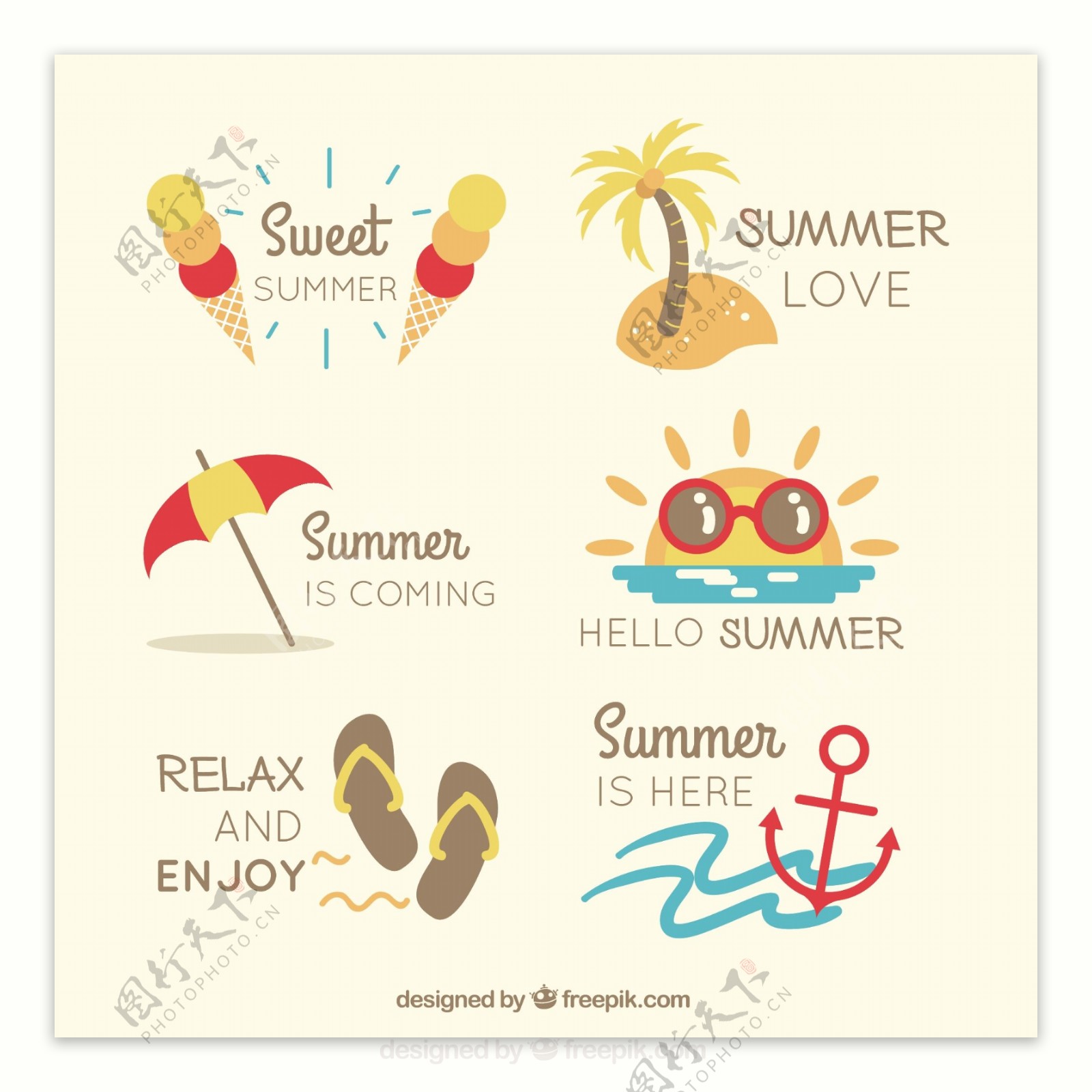 彩色夏季元素贴纸图标