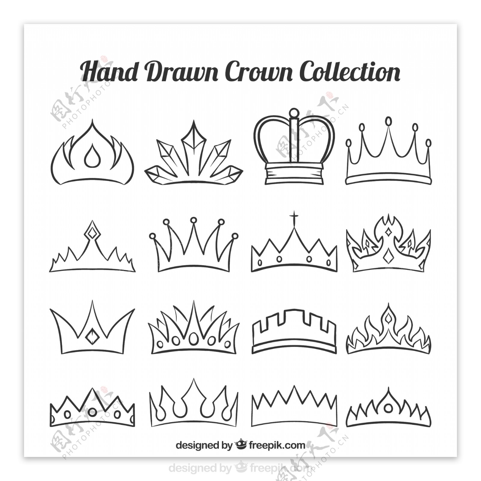 梦幻的各种手绘皇冠矢量设计素材