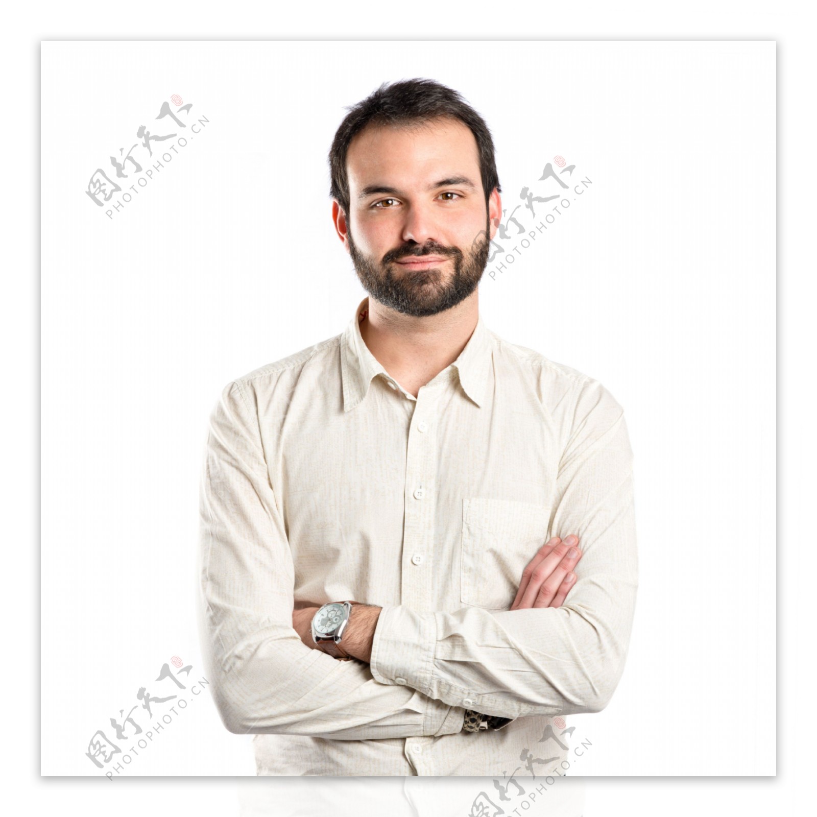 一个留着浓密胡子的男人的肖像白色 T 恤黑发模特特写高清摄影大图-千库网