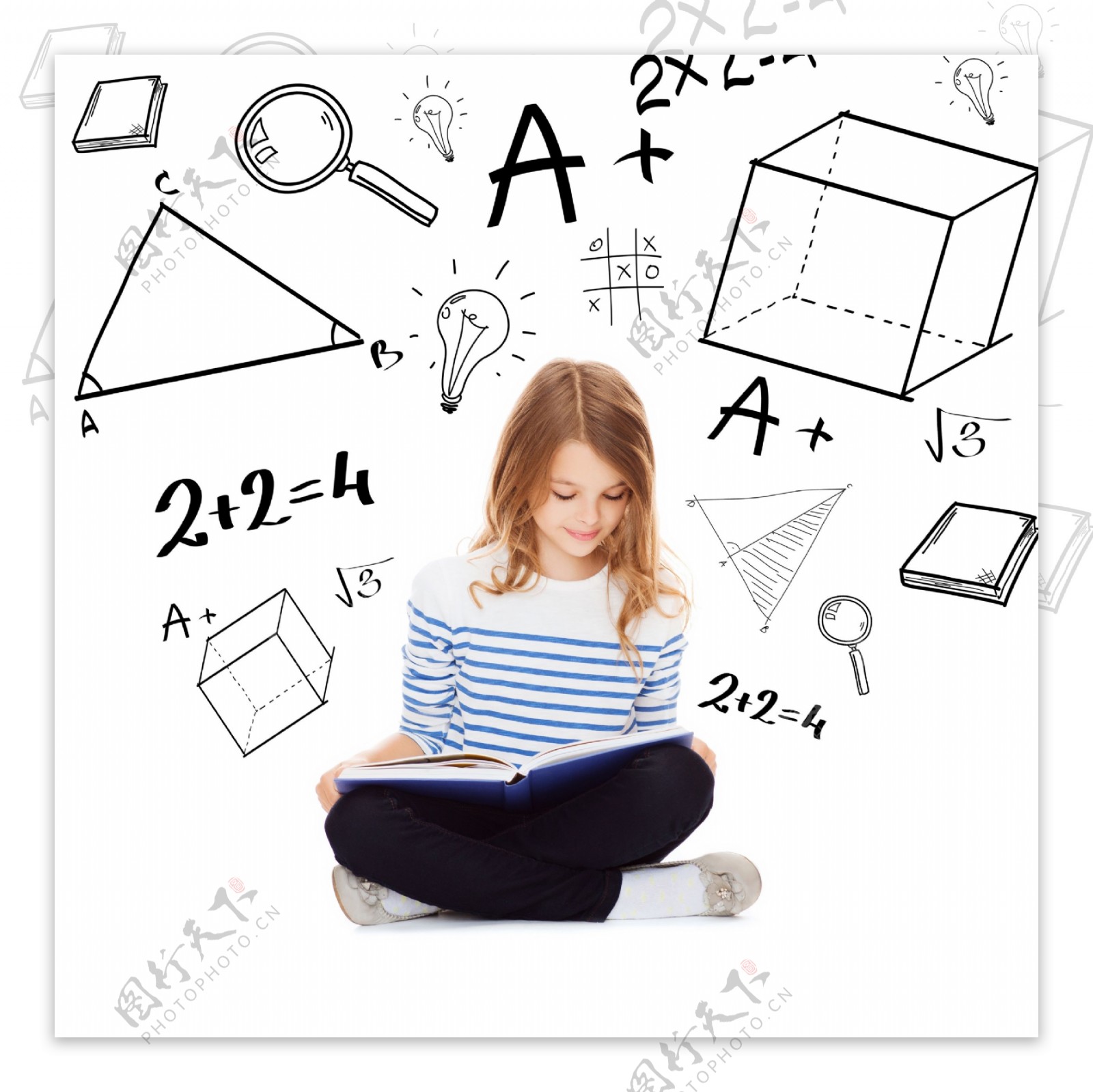 几何数学与看书的女孩图片