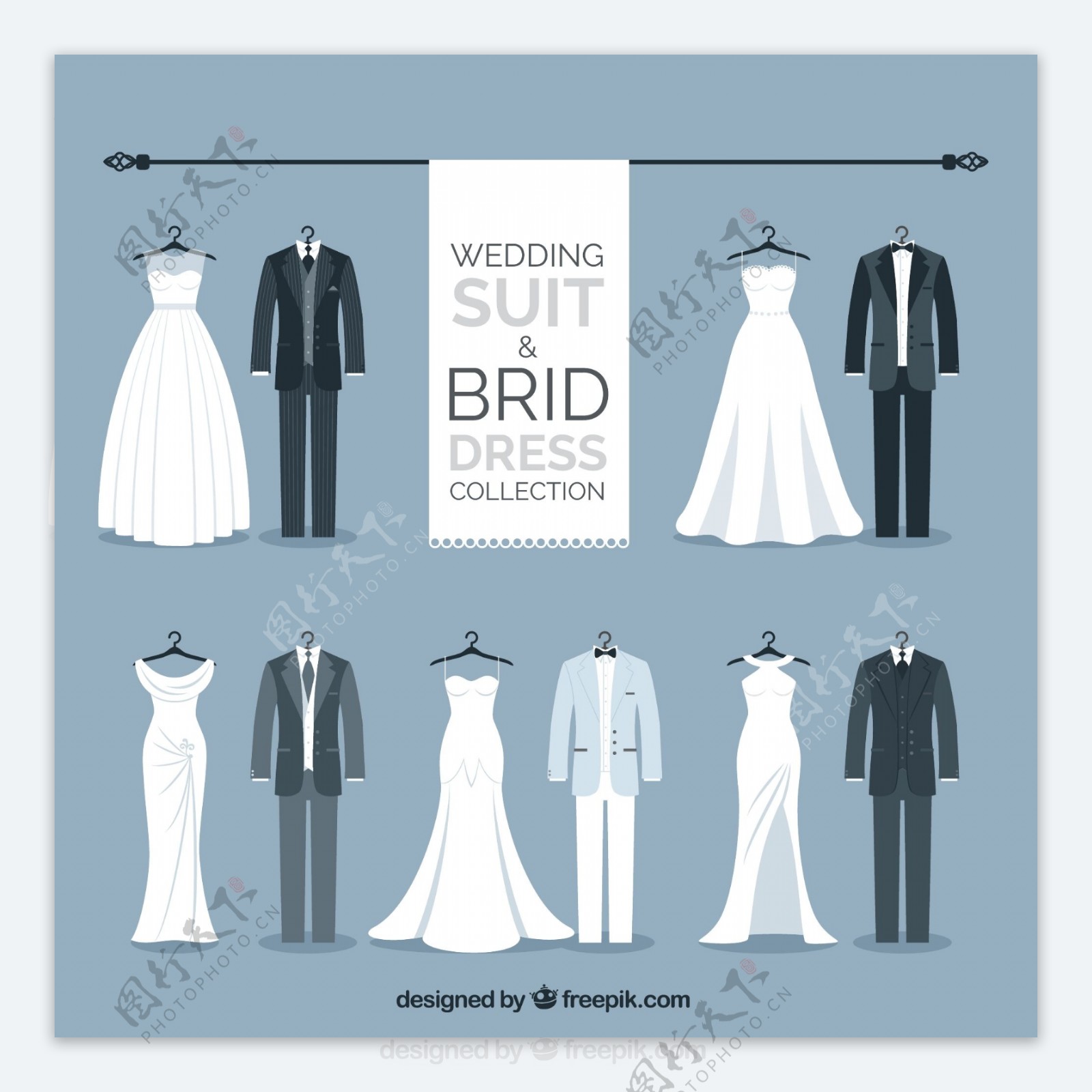 优雅的婚纱和礼服集合鸟