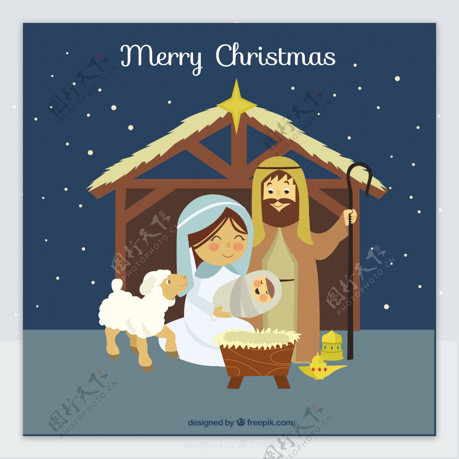 在基督诞生的场景可爱的插图