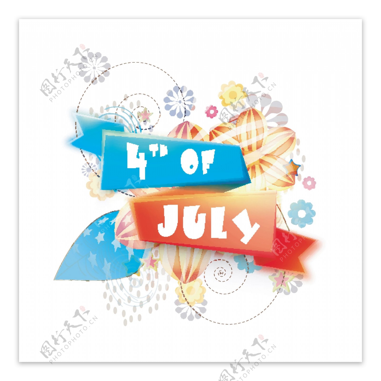 第四七月丝带图案设计抽象花卉元素背景为美国独立日庆祝活动