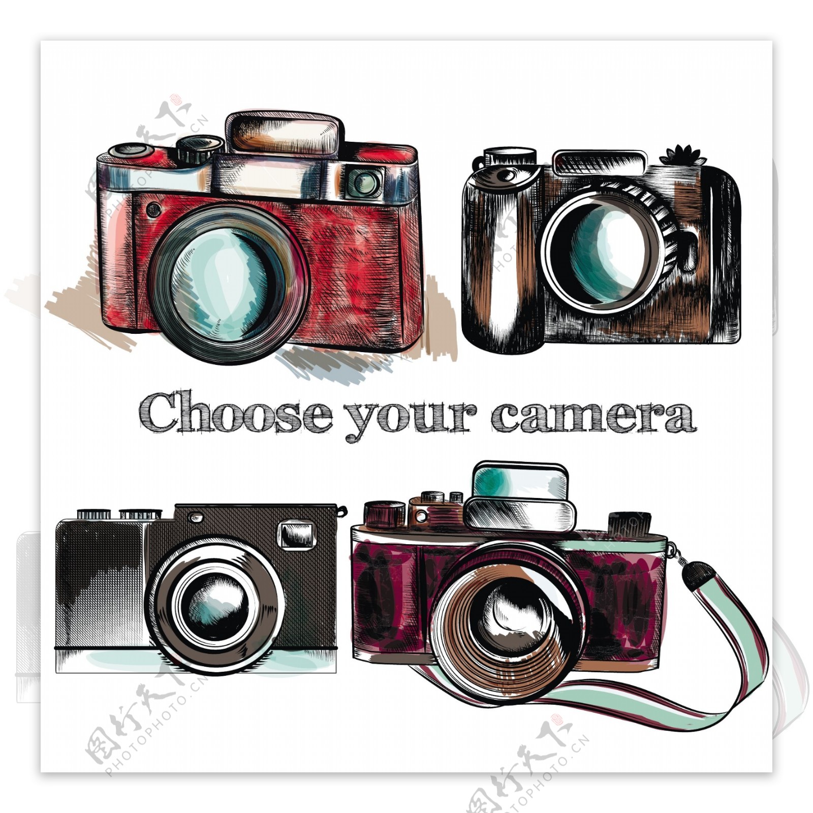 拿着相机的手插画(相机、照相机、拍照、照片、手、插画)手绘插图_北极熊素材库
