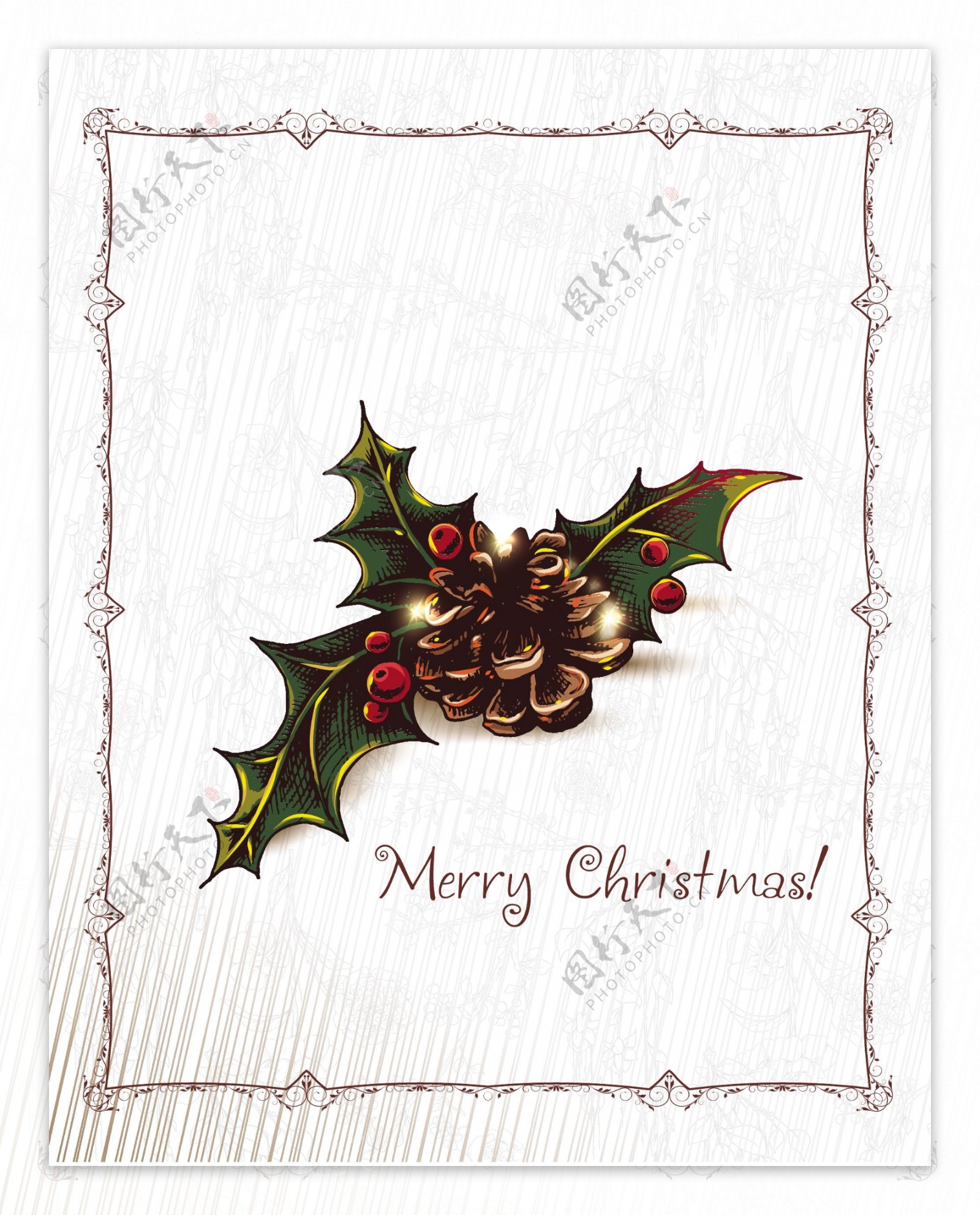 圣诞节插画矢量与丝带和冬青浆果