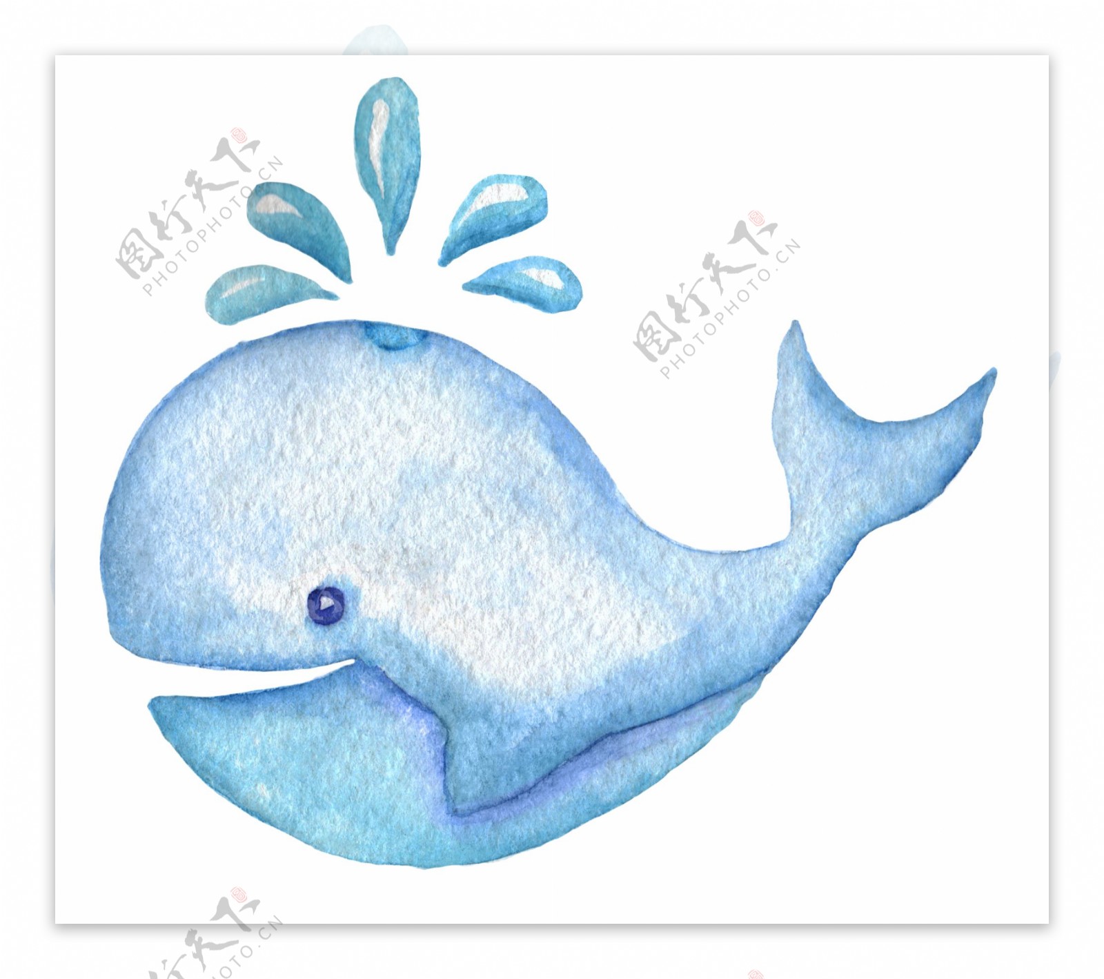 蓝色卡通鲸鱼喷水图片素材