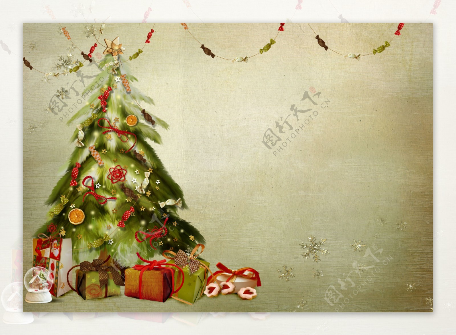 卡通圣诞树与礼物图片