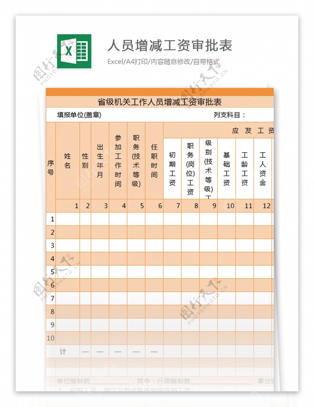 工作人员增减工资审批表excel模板