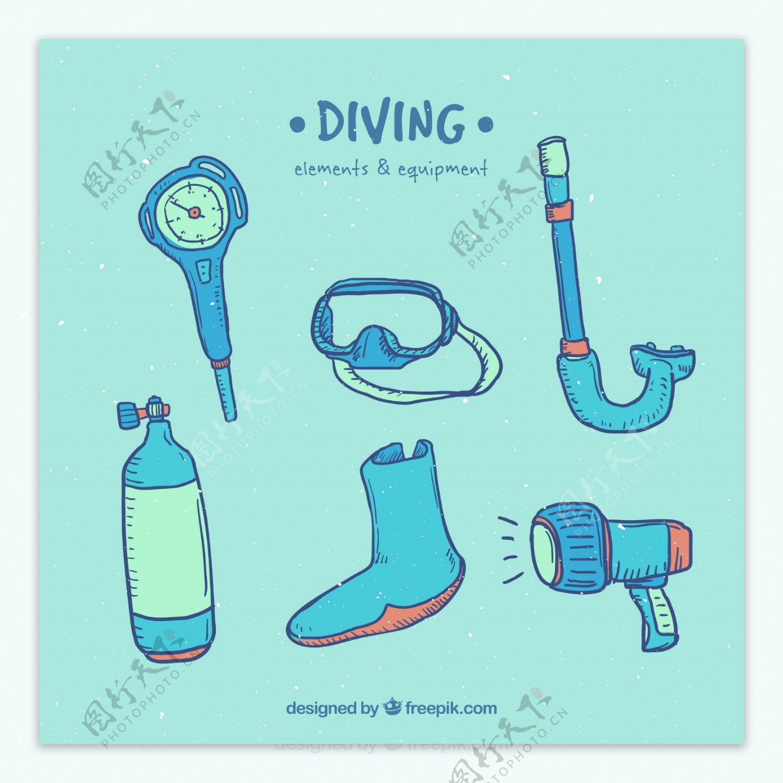 6款彩绘潜水用品矢量
