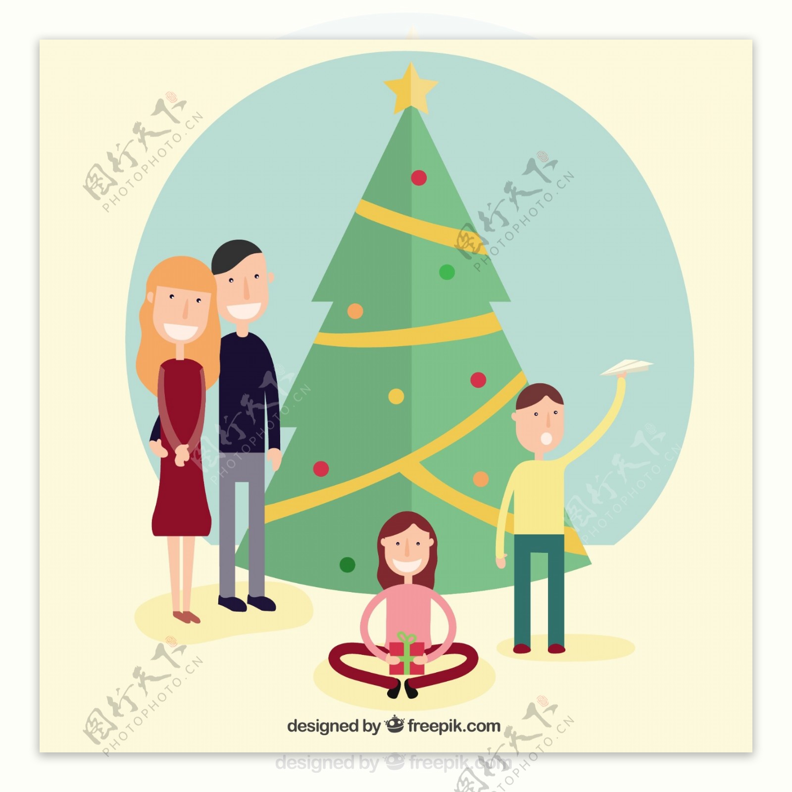 平面设计中的可爱圣诞家庭