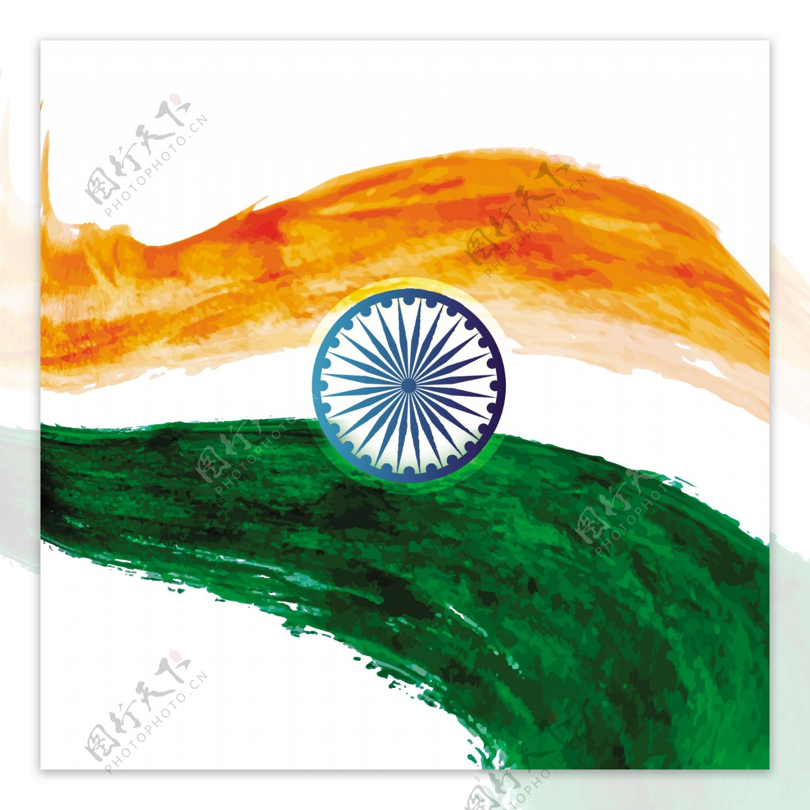 波浪水彩印度国旗设计