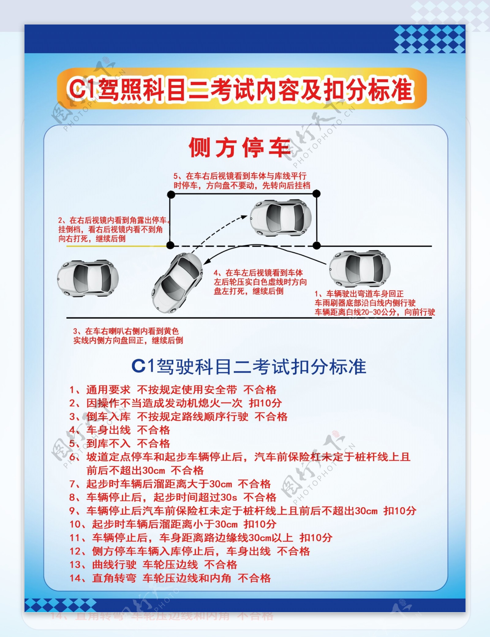 C1驾照科目二考试内容扣分标准