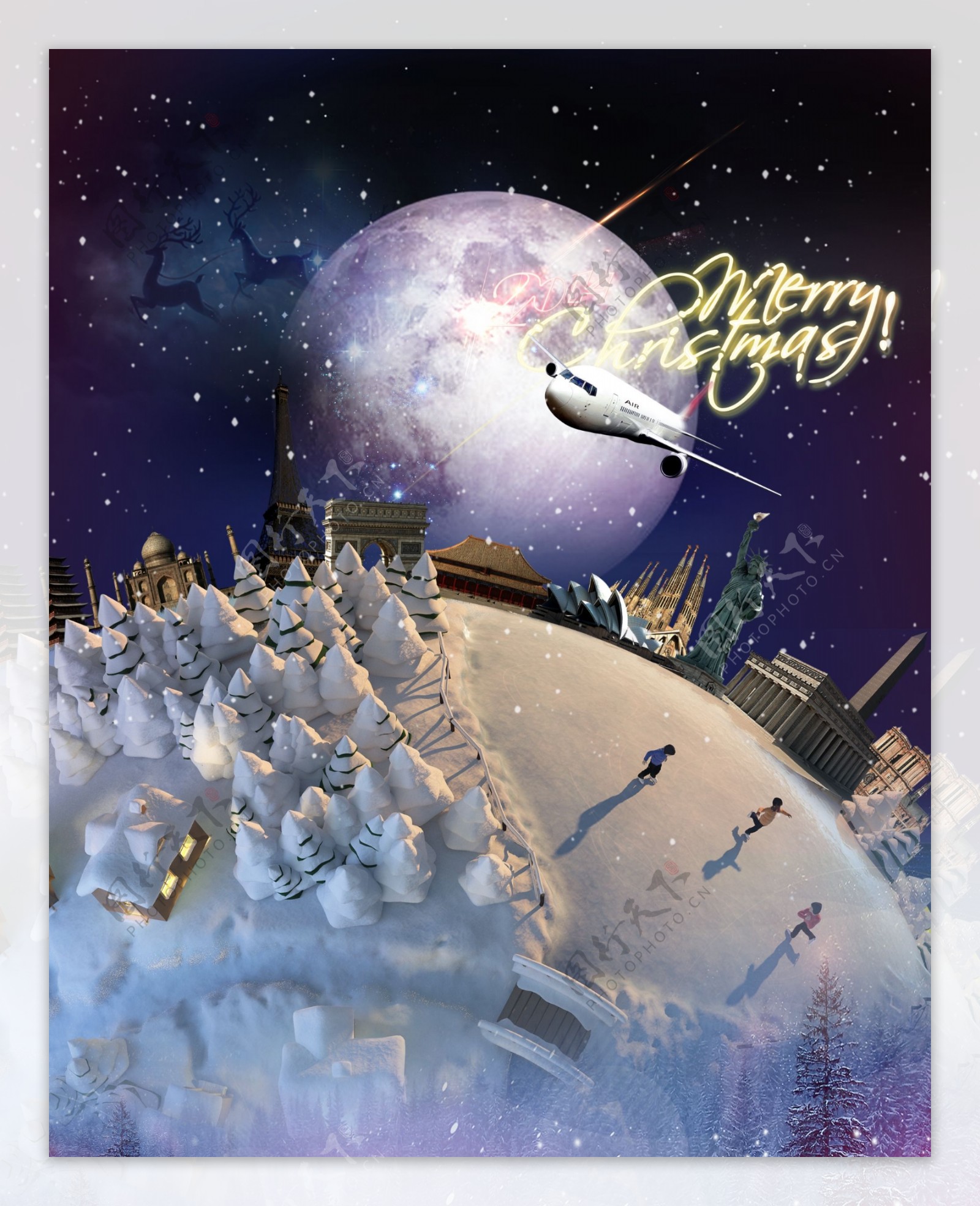 创意地球圣诞节海报