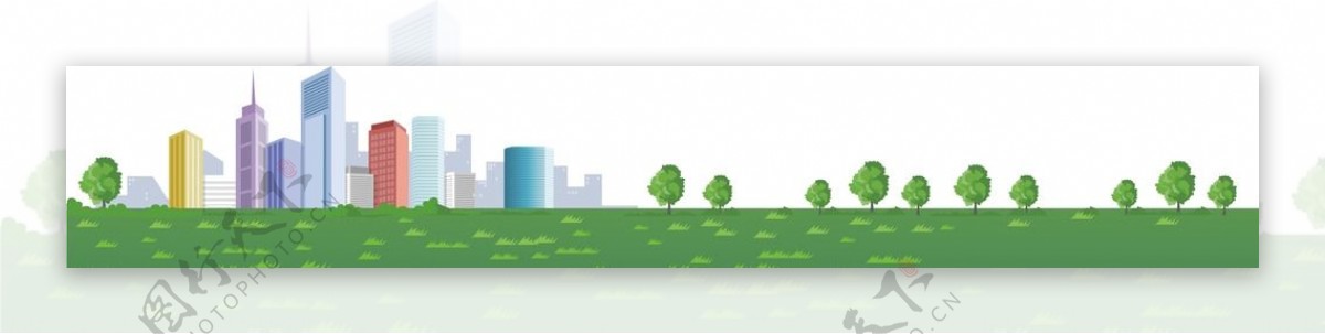 城市建筑树木草地矢量图