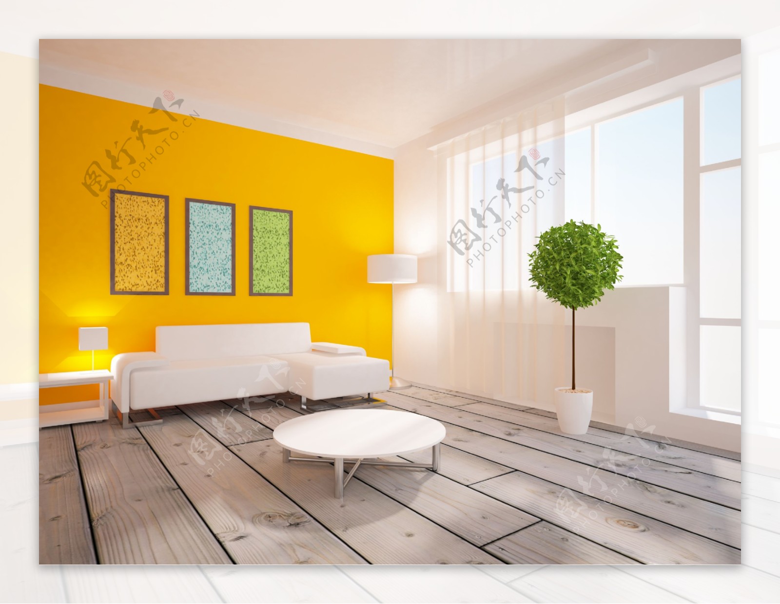 黄色墙壁客厅装潢设计