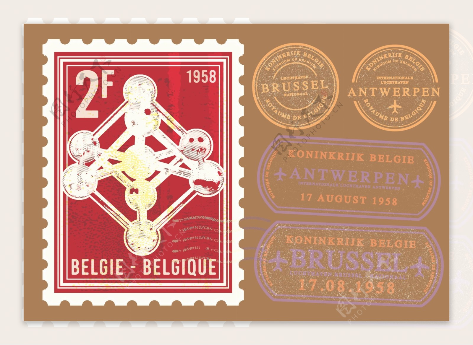 原子塔布鲁塞尔邮票