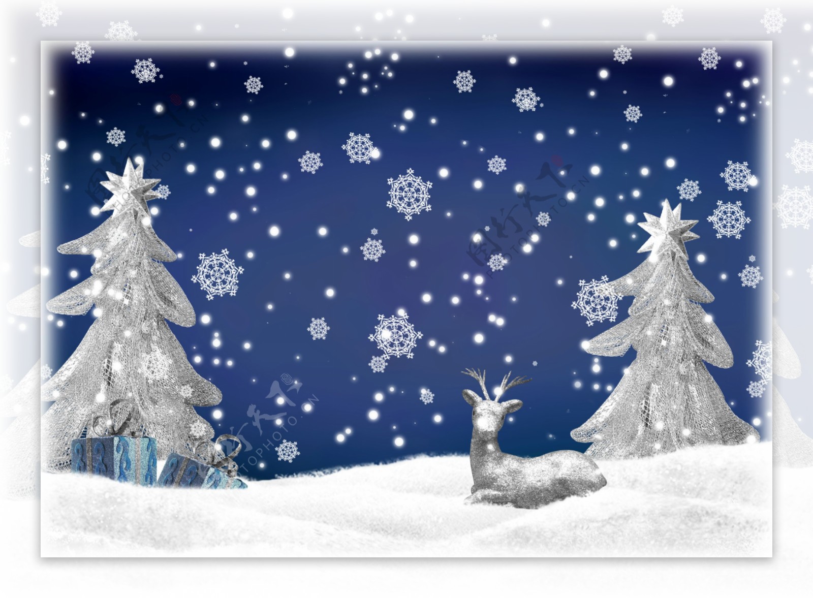 卡通雪花与圣诞树背景图片