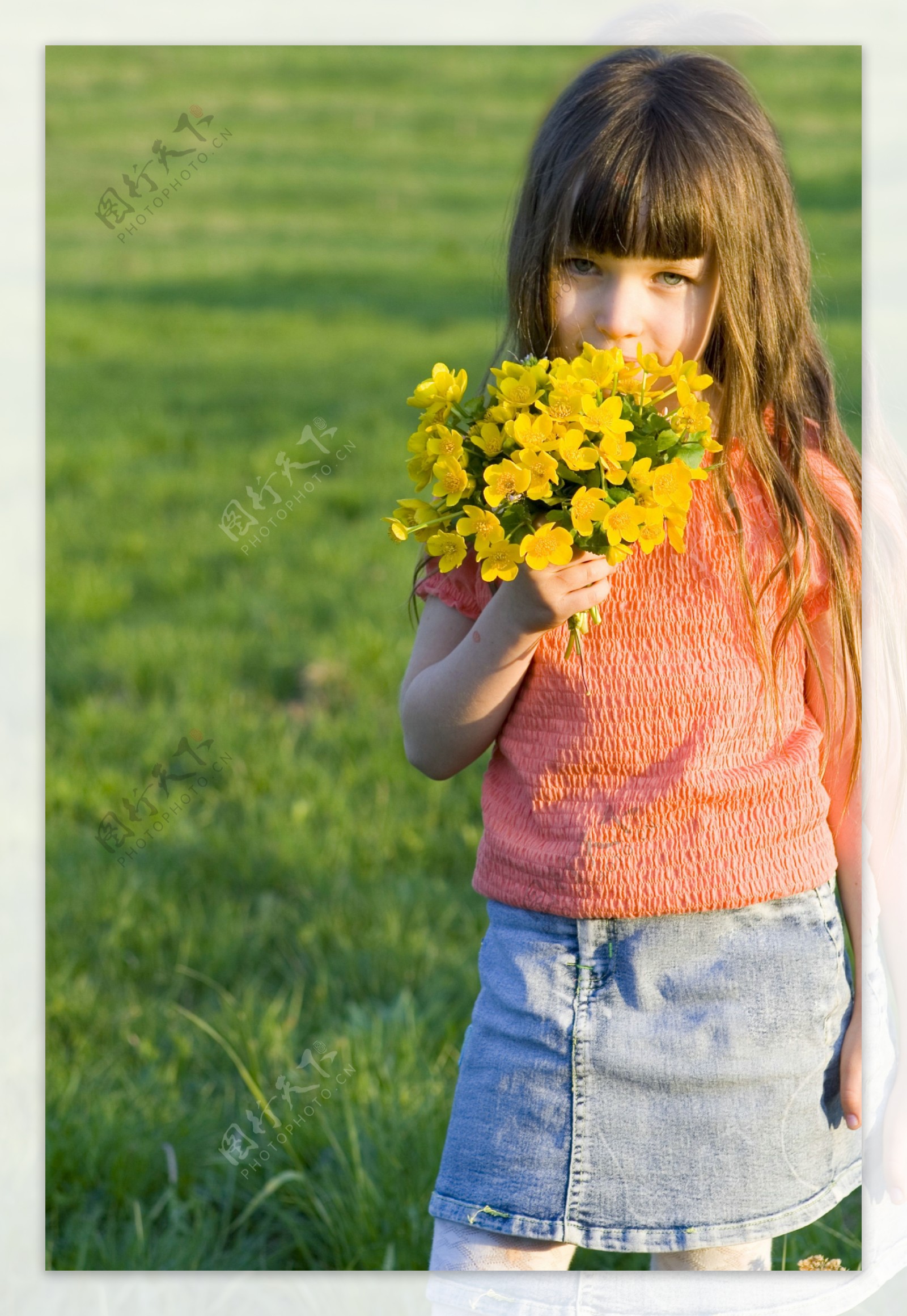 可爱女孩拿着野花图片
