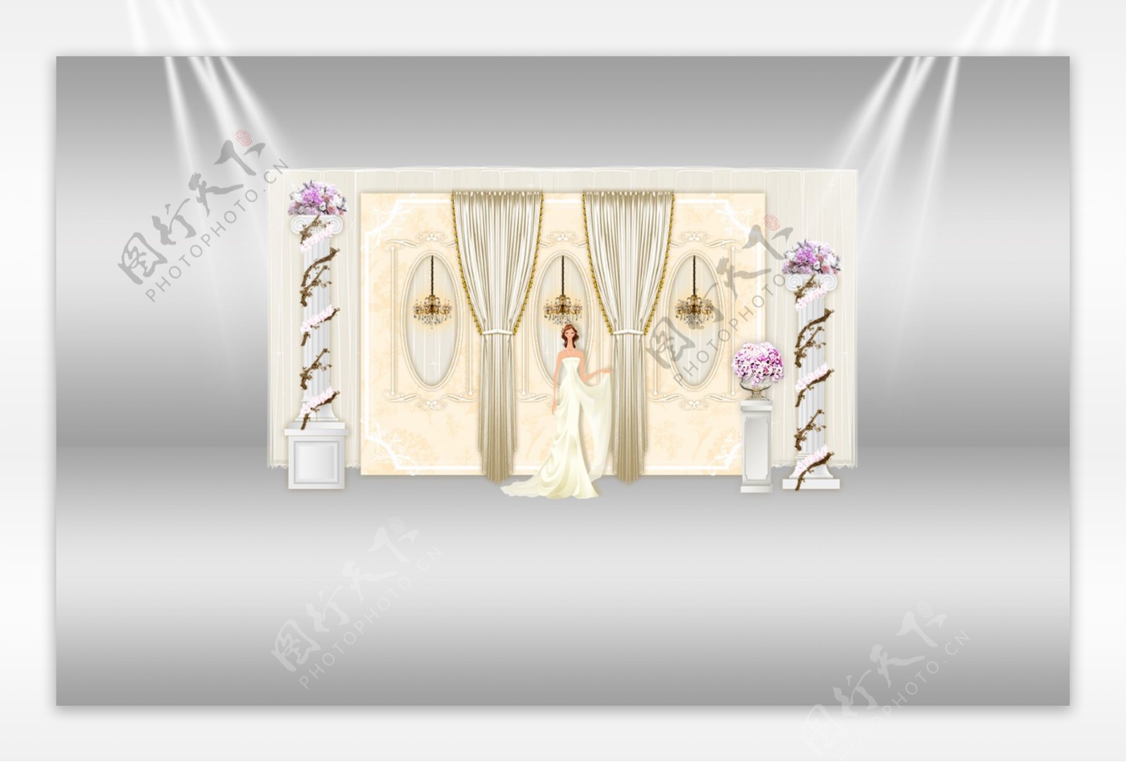 欧式罗马柱水晶灯婚礼迎宾区展示签到效果图