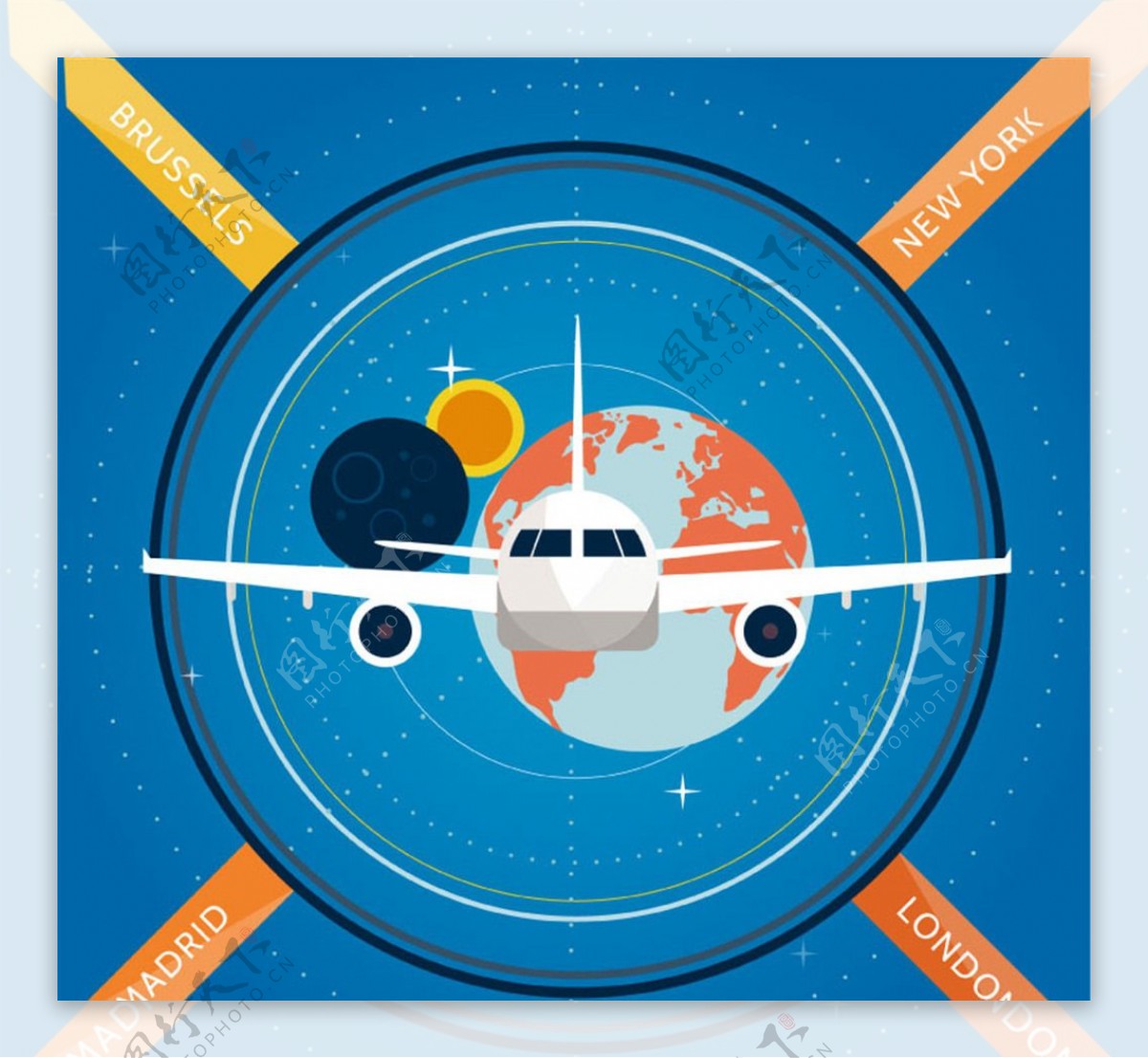 环球商务飞机插画矢量图