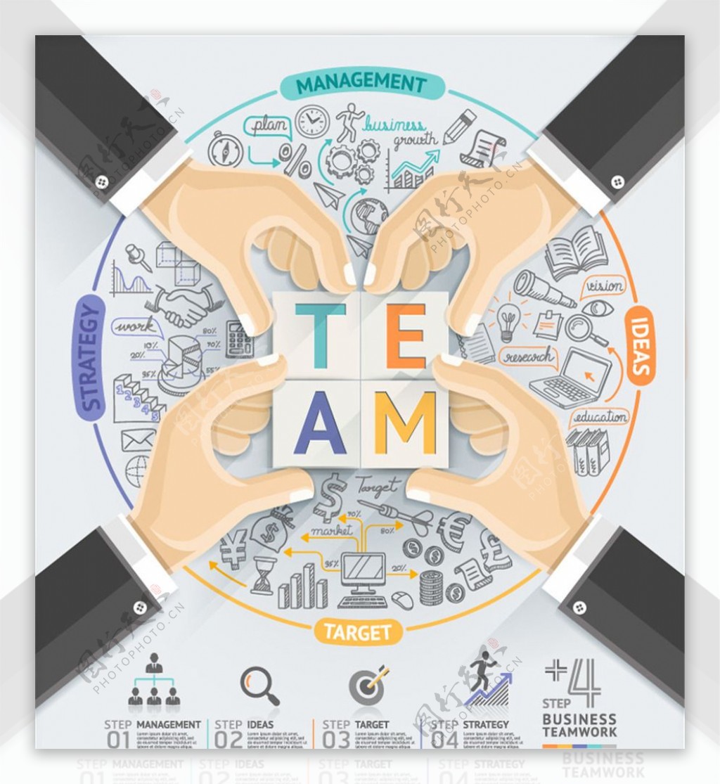 创意团队合作商务信息图矢量素材