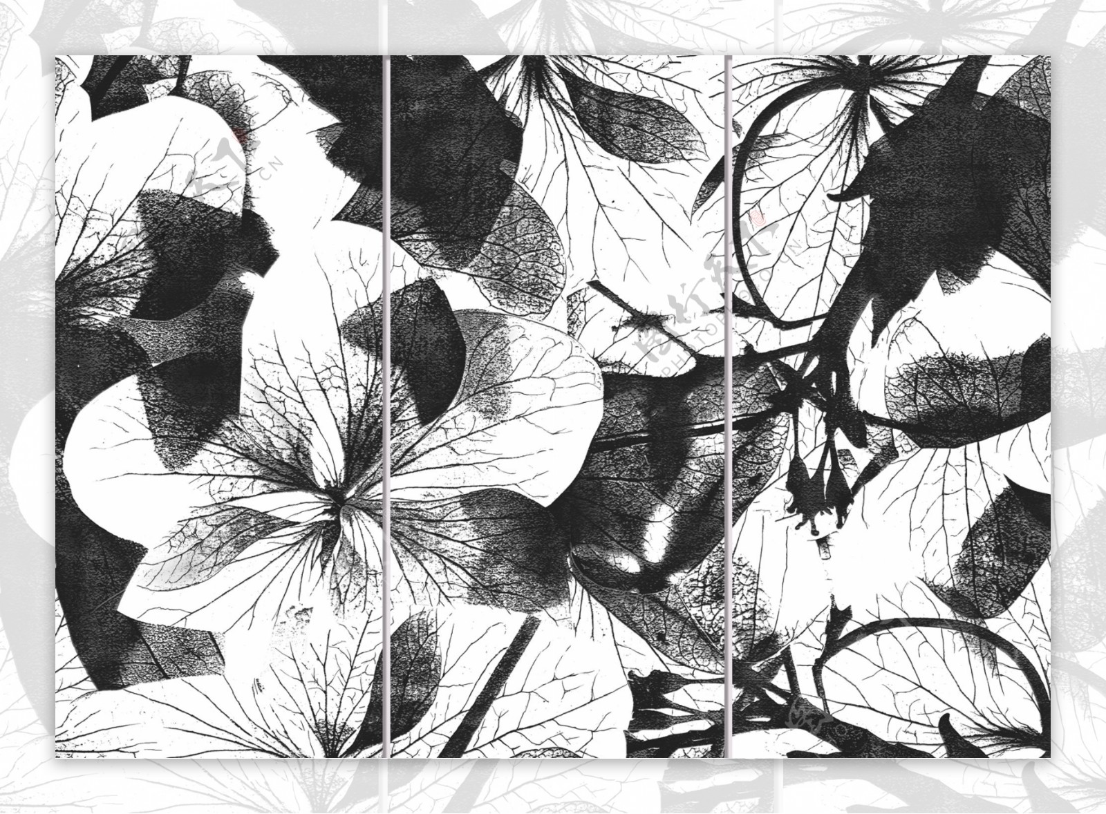 现代简约黑白灰色调花朵纹理背景墙
