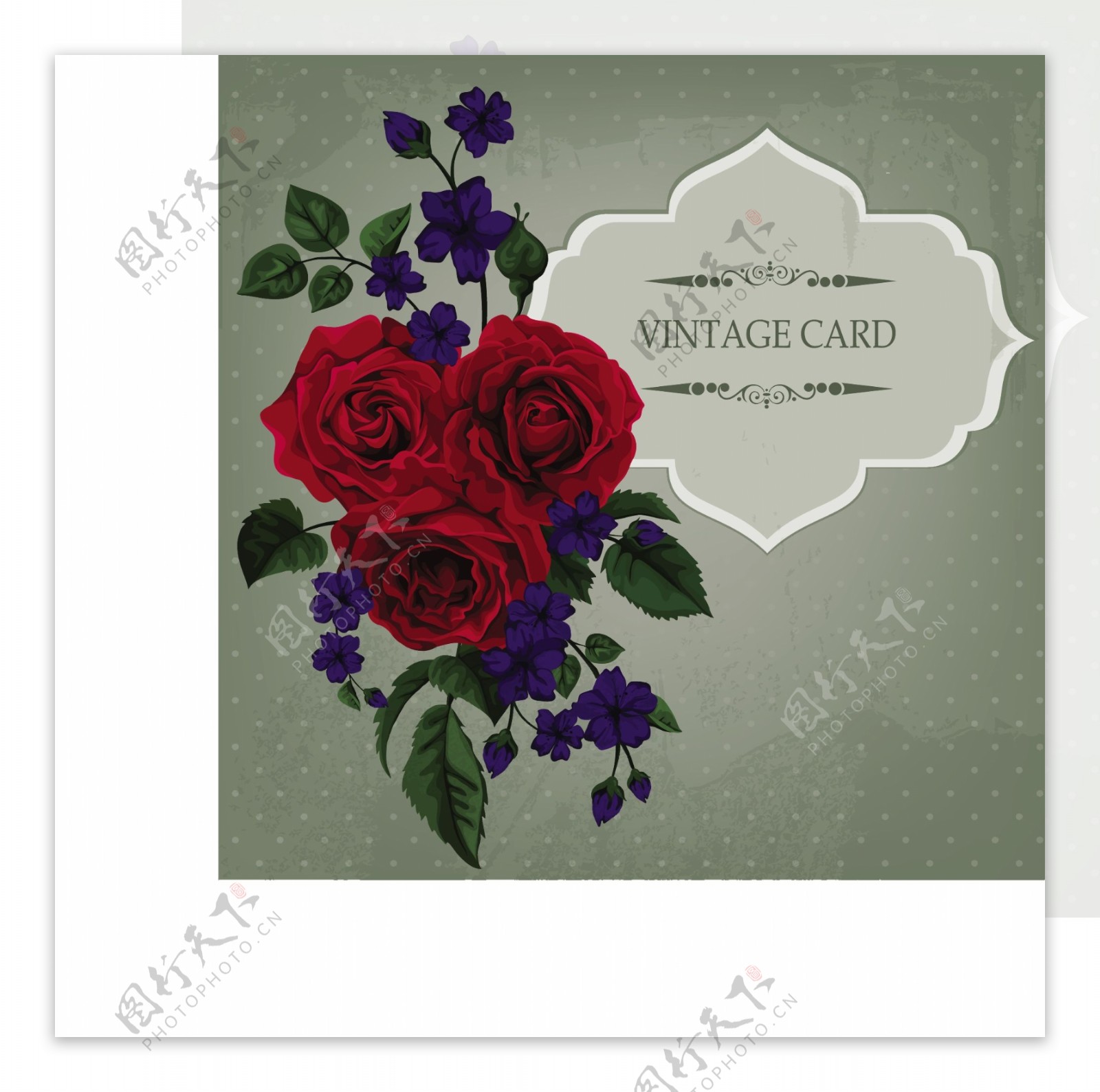红玫瑰花束装饰卡片矢量素材