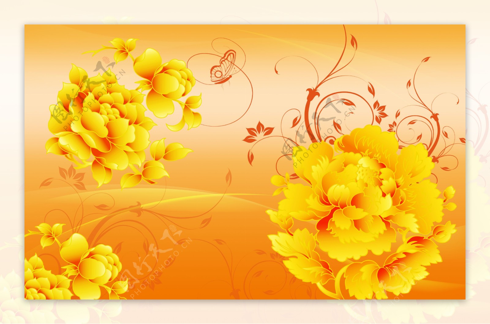 金色花纹花卉背景墙