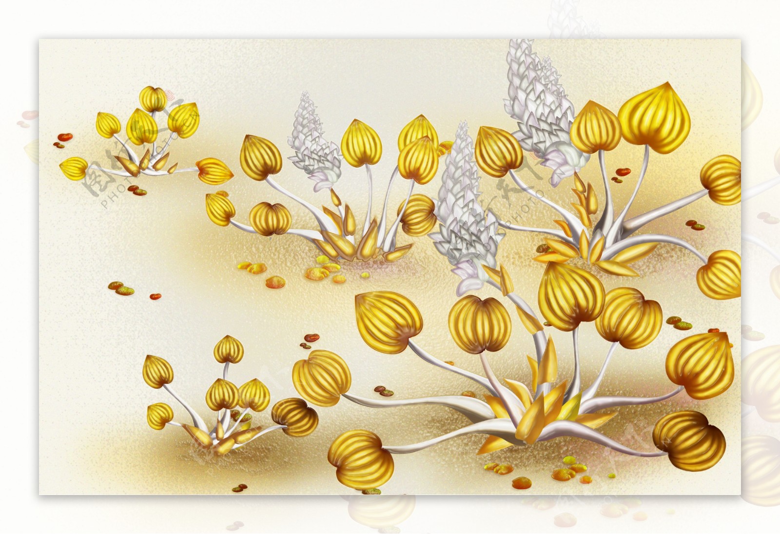 金色装饰花卉背景墙