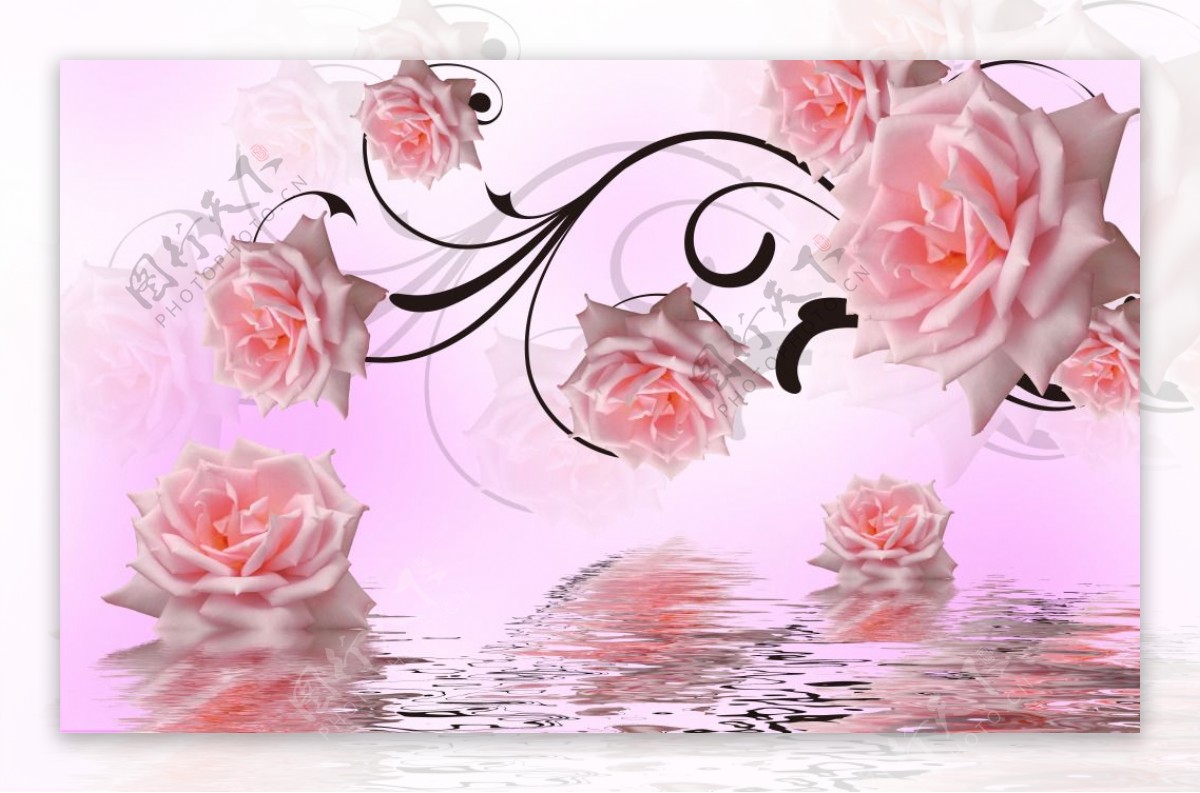 粉色玫瑰装饰背景墙