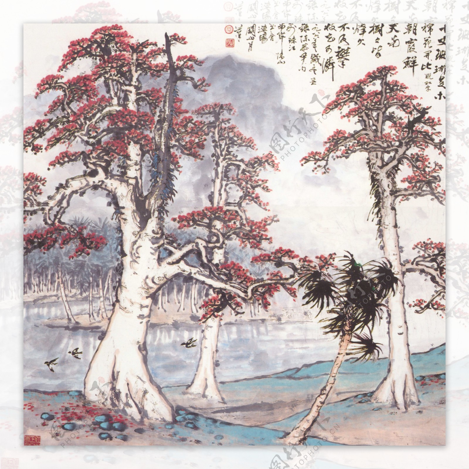 中式树木装饰背景墙