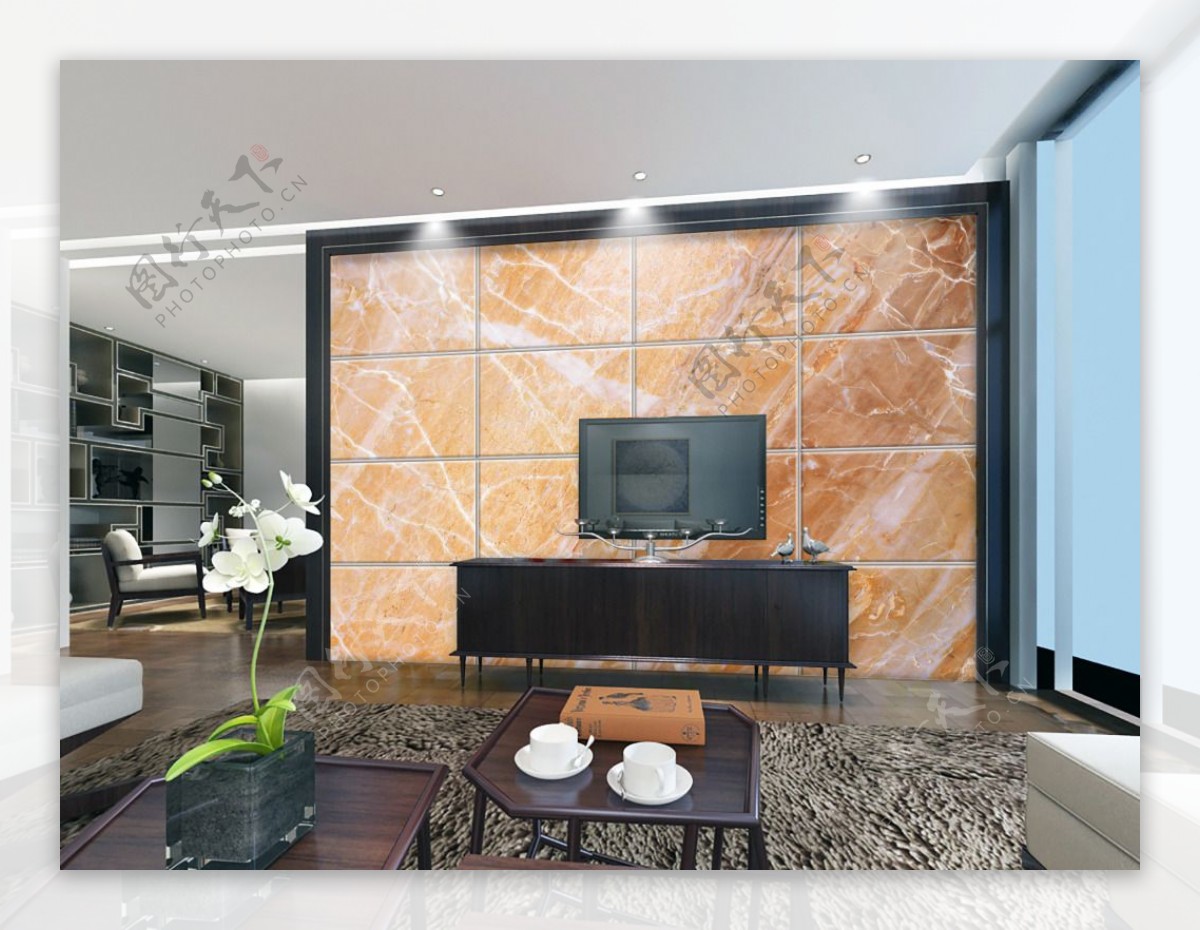 现代大理石瓷砖电视背景墙设计
