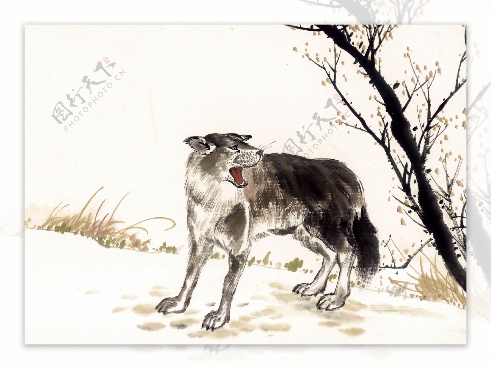 狼写意动物画国画0019