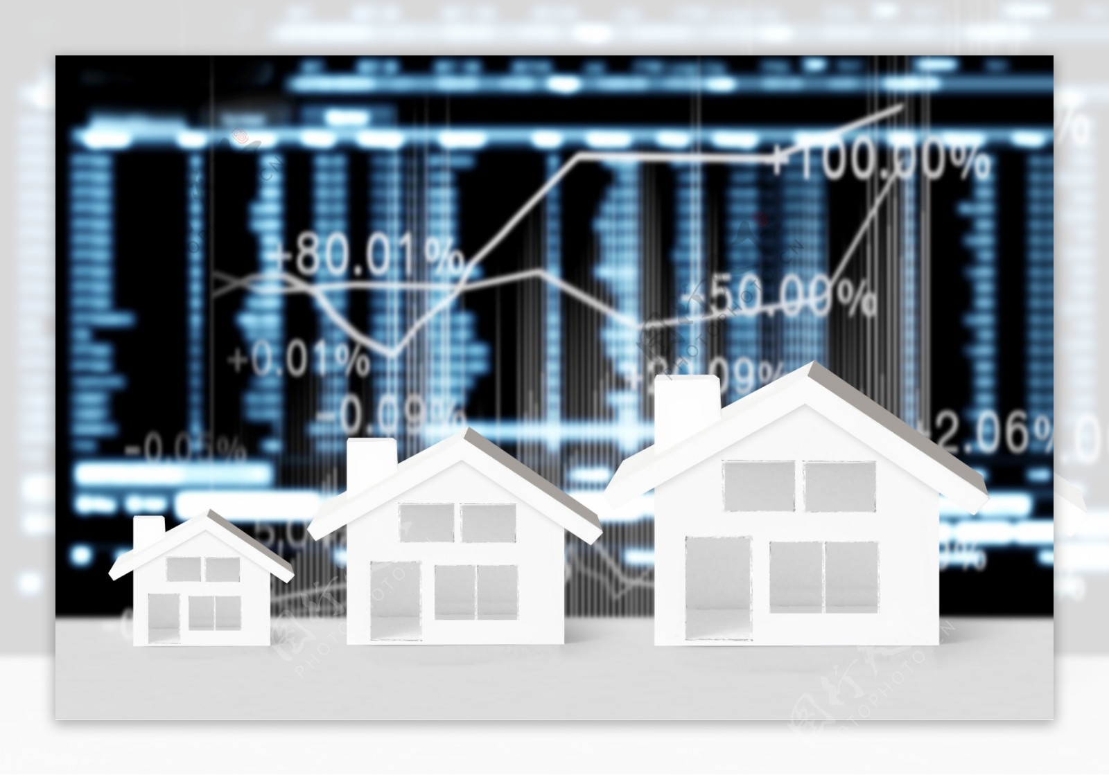 房地产走势图与房子模型图片