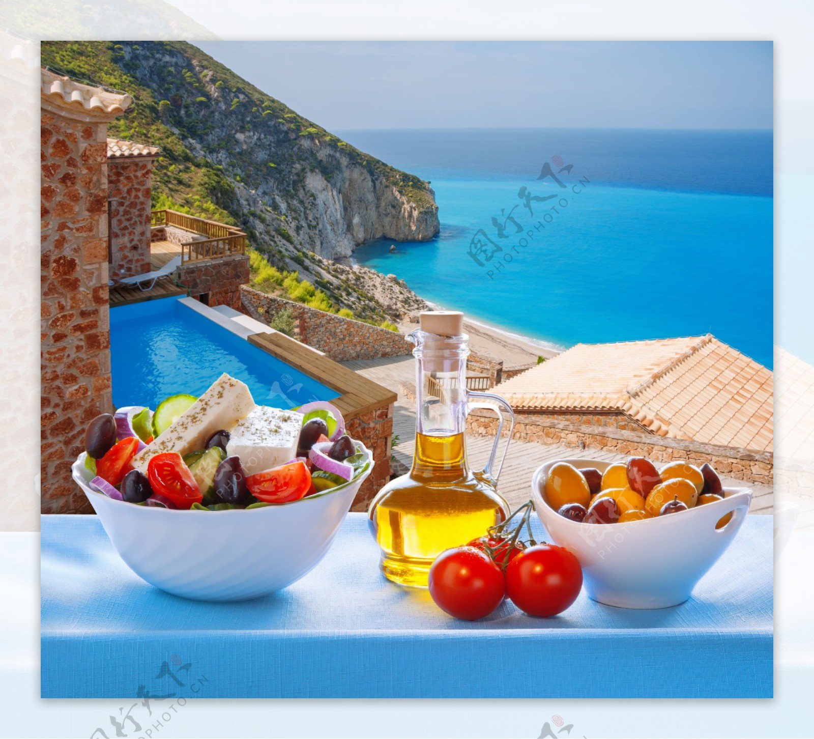 希腊爱琴海风景与食物