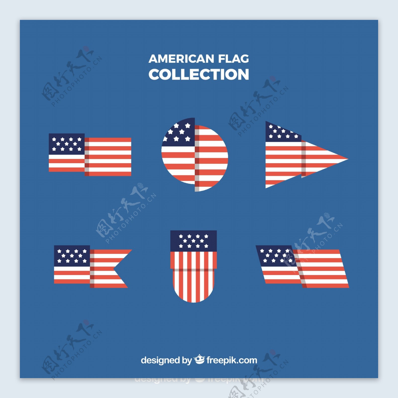 闪亮的不同的形状美国国旗矢量素材