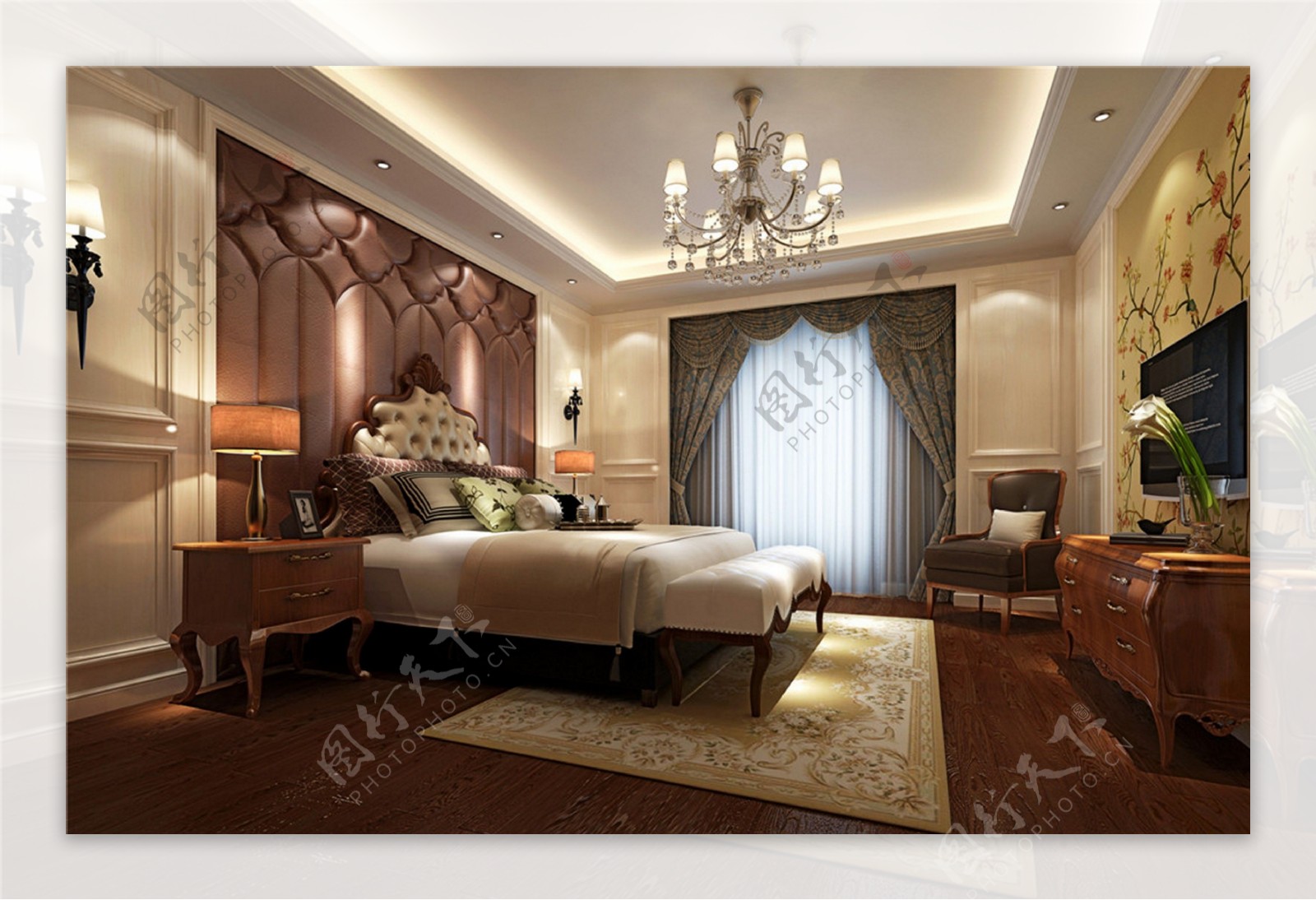 欧式时尚卧室大床背景墙设计图