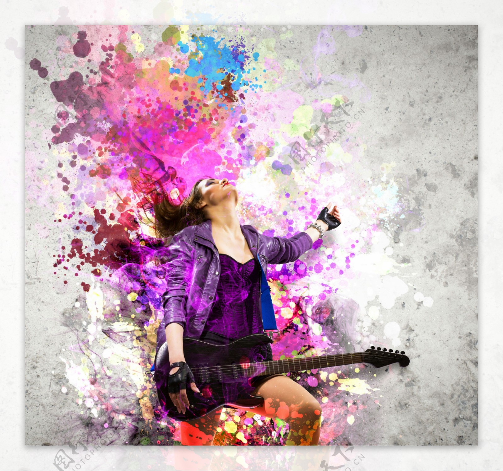 彩色墨迹中的摇滚女人图片