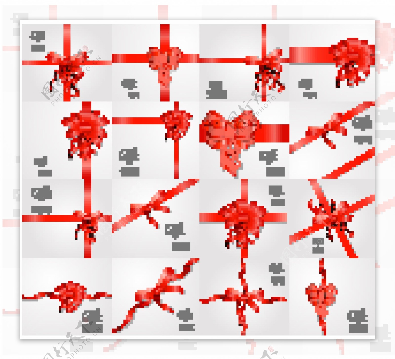 16款红色丝带蝴蝶结装饰礼物卡片矢量图