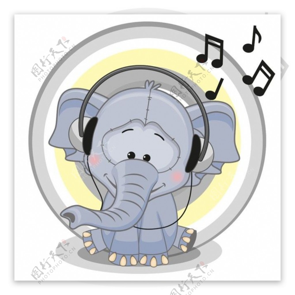 听音乐的卡通大象图片