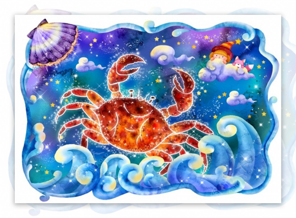 12星座巨蟹座手绘卡通