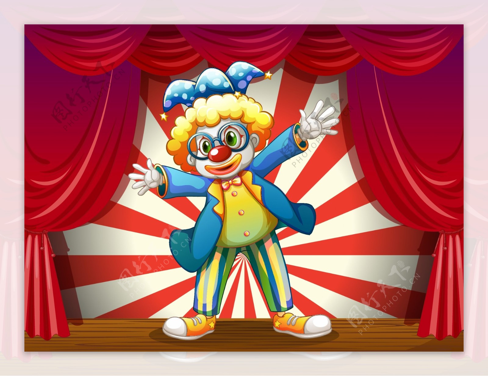 卡通舞台上表演的小丑
