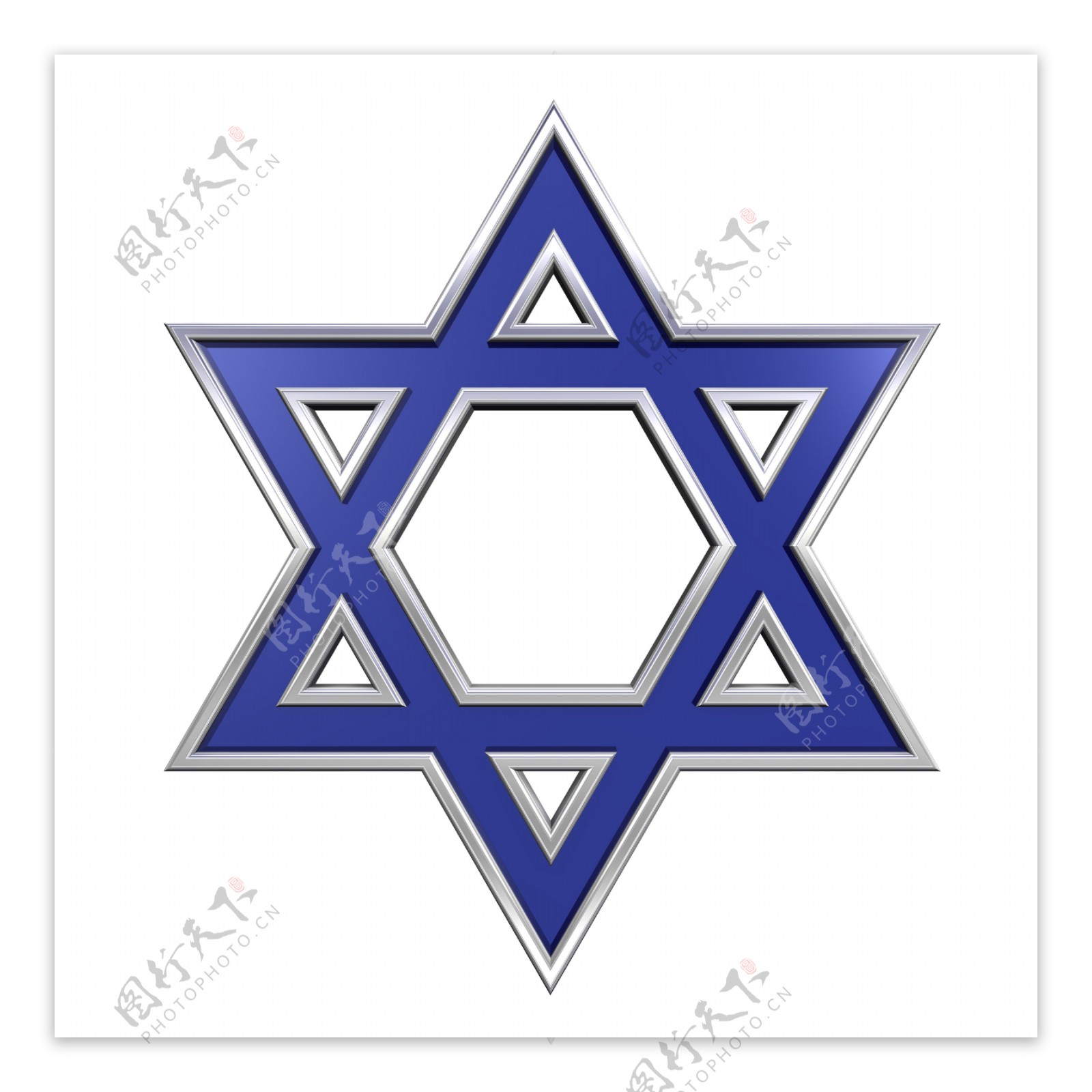蓝色玻璃铬框架犹太教宗教符号戴维孤立在白色的星