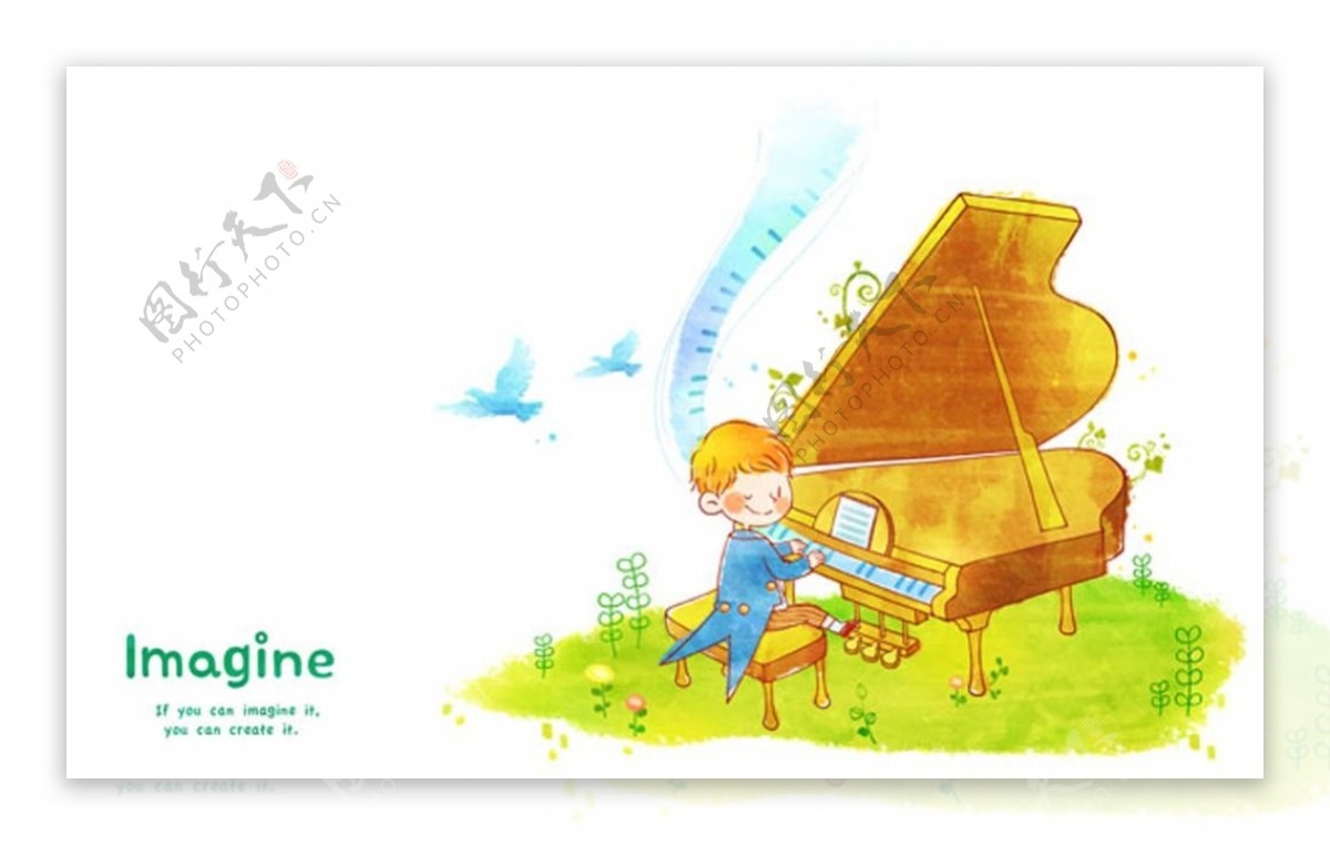 弹钢琴的小男孩卡通图片