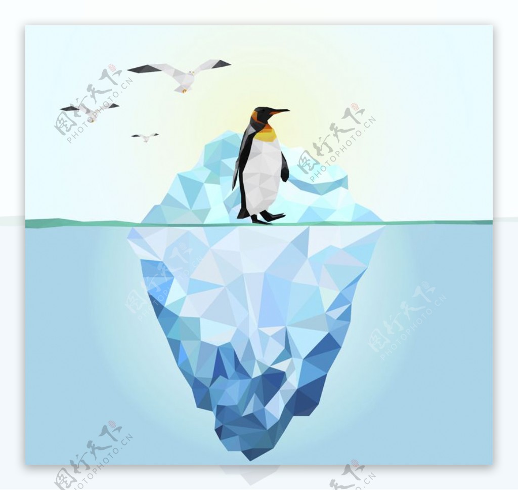 南极冰川和企鹅矢量图片AI