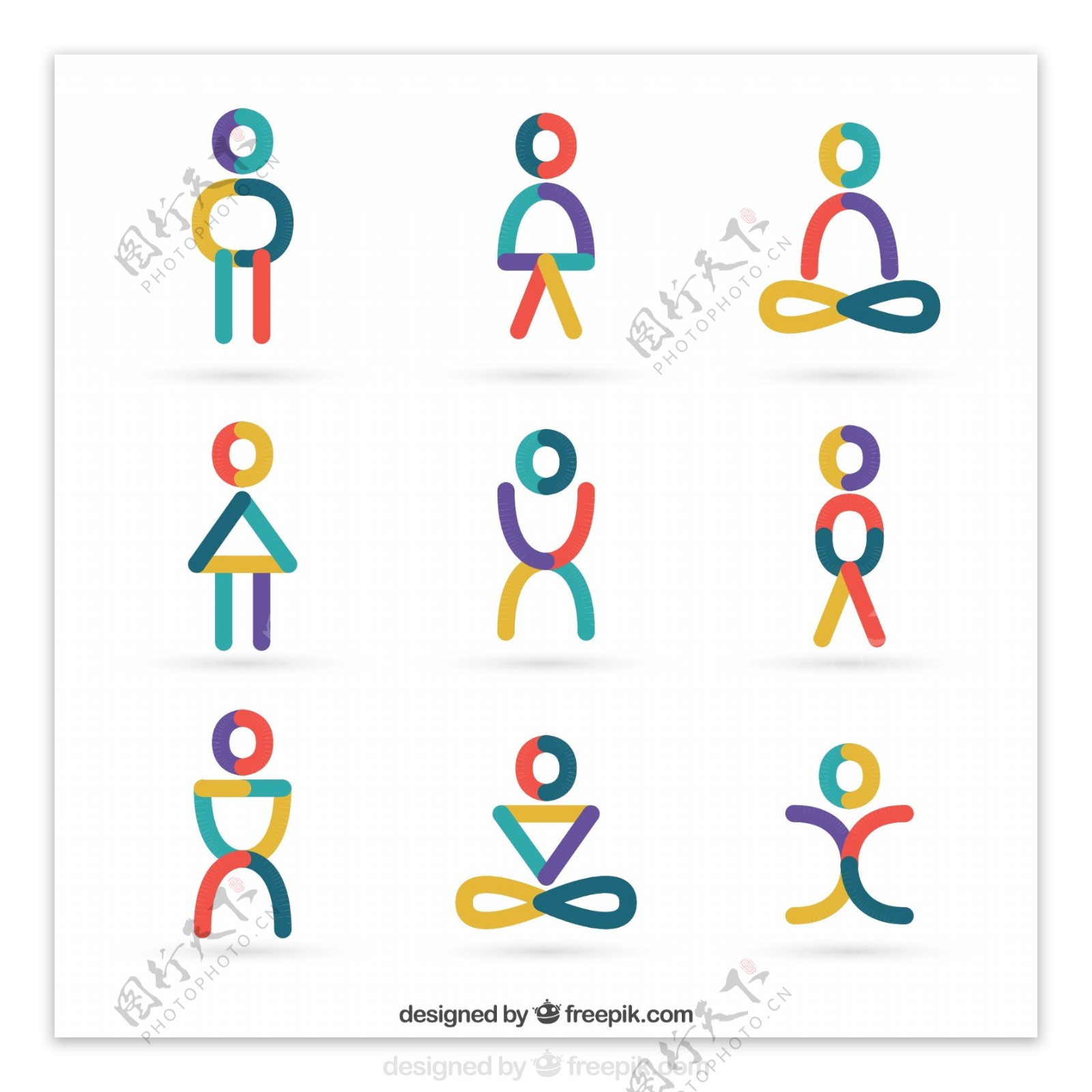 9款彩色瑜伽人物标志矢量素材图片